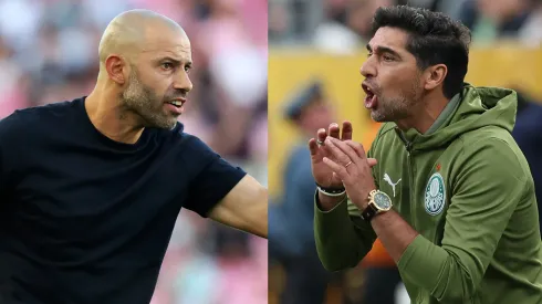Javier Mascherano, técnico da Inter Miami e Abel Ferreira, do Palmeiras. Foto: GETTY IMAGES e Cesar Greco/Palmeiras