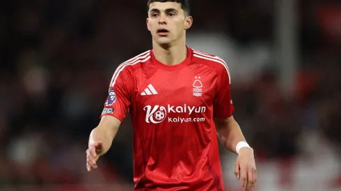 NOTTINGHAM, ENGLAND – APRIL 01: Ramon Sosa of Nottingham Forest during the Premier League match between Nottingham Forest FC and Manchester United FC at City Ground on April 01, 2025 in Nottingham, England. (Photo by Michael Steele/Getty Images)
