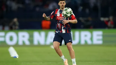 PARIS, FRANCE – APRIL 09: Lucas Beraldo of Paris Saint-Germain warms up prior to the UEFA Champions League 2024/25 Quarter Final First Leg match between Paris Saint-Germain and Aston Villa FC at Parc des Princes on April 09, 2025 in Paris, France. (Photo by Carl Recine/Getty Images)