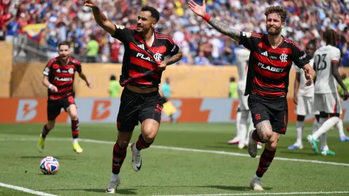 PHILADELPHIA, PENNSYLVANIA – JUNE 20: Danilo #13 of CR Flamengo celebrates with Leo Pereira #4 of CR Flamengo after scoring his team's second goal during the FIFA Club World Cup 2025 group D match between CR Flamengo and Chelsea FC at Lincoln Financial Field on June 20, 2025 in Philadelphia, Pennsylvania. (Photo by David Ramos/Getty Images)