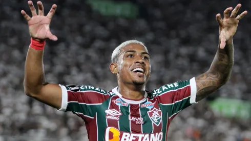ASUNCION, PARAGUAY – AUGUST 31: John Kennedy of Fluminense celebrates after scoring the team's first goal during the Copa CONMEBOL Libertadores 2023 quarterfinal second leg match between Olimpia and Fluminense at Estadio Defensores del Chaco on August 31, 2023 in Asuncion, Paraguay. (Photo by Christian Alvarenga/Getty Images)