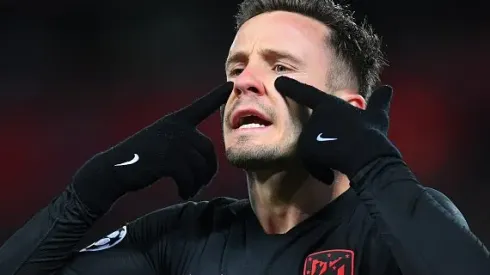 Saúl durante partida entre Liverpool e Atlético de Madrid, pela UEFA Champions League, em 2020. Foto: Laurence Griffiths