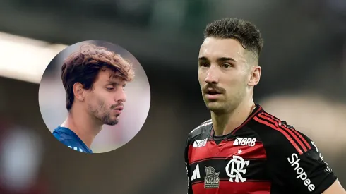 Léo Ortiz enaltece Rodrigo Caio após gol da vitória do Flamengo contra o Atlético-MG. Foto: AGIF e Adriano Fontes/Flamengo