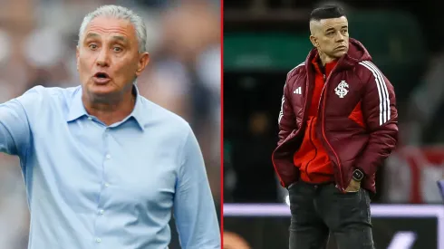 Tite, atuando como técnico do Flamengo em partida pelo campeonato brasileiro (Foto: Miguel Schincariol/Getty Images) e D'alessandro atuando como diretor esportivo do Inter (Foto: Pedro H. Tesch/Getty Images)