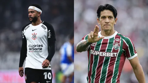 Memphis Depay e Germán Cano. Fotos: Ettore Chiereguini/AGIF e Thiago Ribeiro/AGIF.