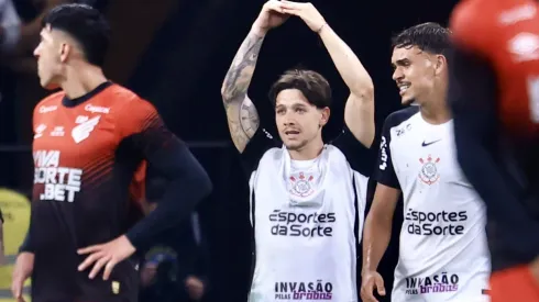 SP – SAO PAULO – 10/09/2025 – COPA DO BRASIL 2025, CORINTHIANS X ATHLETICO-PR – Rodrigo Garro jogador do Corinthians comemora seu gol durante partida contra o Athletico-PR no estadio Arena Corinthians pelo campeonato Copa Do Brasil 2025. Foto: Marcello Zambrana/AGIF
