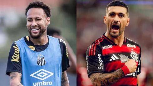 Neymar e Arrascaeta, estrelas do futebol brasileiro. Fotos: Divulgação/Santos e Flamengo