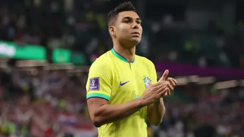 AL RAYYAN, QATAR – DECEMBER 09: Casemiro of Brazil applauds the fans after the team's defeat in the penalty shoot out during the FIFA World Cup Qatar 2022 quarter final match between Croatia and Brazil at Education City Stadium on December 09, 2022 in Al Rayyan, Qatar. (Photo by Michael Steele/Getty Images)