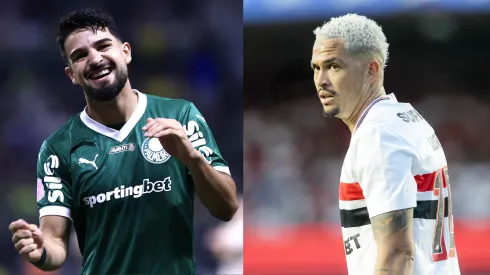 Flaco López e Luciano se enfrentam em São Paulo x Palmeiras. Fotos: Marcello Zambrana/AGIF e Marco Miatelo/AGIF