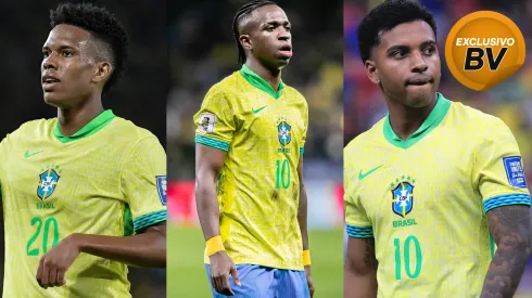 Estêvão, Vini Jr e Rodrygo em ação pelo Brasil – Fotos: Thiago Ribeiro/AGIF, Fernando Teramatsu/AGIF e Ettore Chiereguini/AGIF
