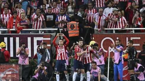 Zapopan, Jalisco, 28 de mayo de 2023. Roberto Alvarado "Piojo" en festejo de gol, durante el partido de vuelta del torneo Clausura 2023 de la Liga BBVA MX, entre las Chivas Rayadas del Guadalajara y los Tigres de la UANL, celebrado en el estadio Akron. Foto: Imago7/ Etzel Espinosa
