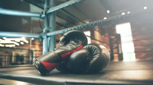 boxing glove on boxing ring in gym
