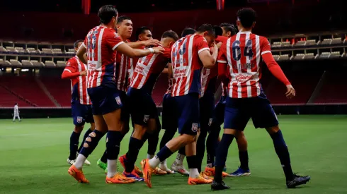 Los jugadores de Tapatío festejan uno de los goles contra Alebrijes de Oaxaca, por la Jornada 4 del Torneo Apertura 2024 de la Liga de Expansión MX.
