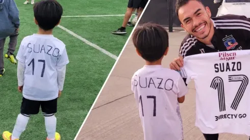 Gabriel Suazo le obsequio la camiseta al pequeño Lorenzo
