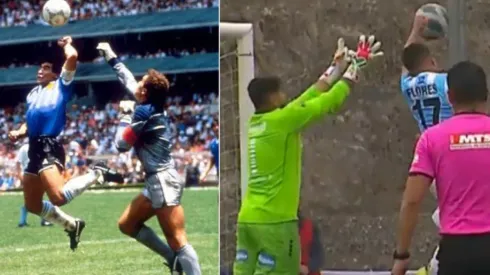 Felipe Flores emulando la mano de dios de Diego Armando Maradona
