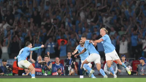 ISTANBUL, TURKEY – JUNE 10: Rodri of Manchester City celebrates after scoring the team's first goal during the UEFA Champions League 2022/23 final match between FC Internazionale and Manchester City FC at Atatuerk Olympic Stadium on June 10, 2023 in Istanbul, Turkey. (Photo by David Ramos/Getty Images)
