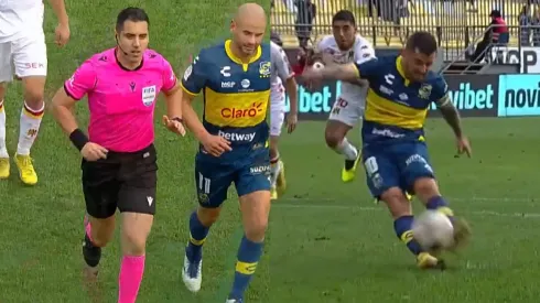 Cristián Garay tuvo un escandaloso cobro en el partido entre Everton y la Unión Española (Foto: TNT Sports)
