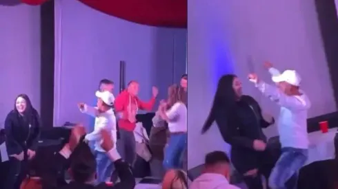 Thompson zapateando con ex pareja que lo denunció por violencia de género.
