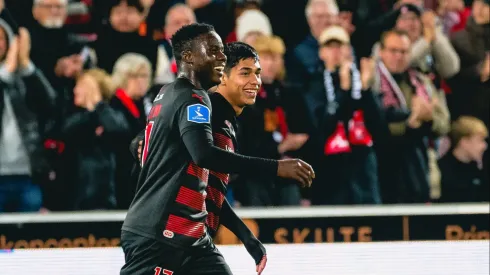 Darío Osorio celebra su primer gol en el Midtjylland 
