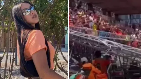 Una pantalla gigante cayó sobre ella en el Estadio Zorros del Desierto.
