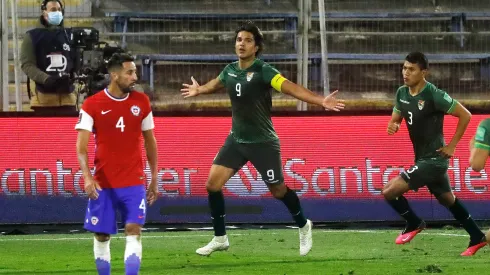 Futbol, Chile vs Bolivia.<br />
Fecha 8, Eliminatorias mundial de Catar 2022.<br />
El jugador de Bolivia Marcelo Martins  celebra su gol contra Chile durante el partido por las clasificatorias al Mundial de Catar 2022 realizado en el Estadio San Carlos de Apoquindo<br />
Santiago, Chile.<br />
08/05/2021<br />
Jonnathan Oyarzun/Photosport
Football, Chile vs Bolivia.<br />
8th date, Qatar 2022 World Cup Qualifiers.<br />
Bolivia 's player Marcelo Martins, left right center, celebrates his goal against Chile during the 2022 Qatar World Cup qualifier football match at San Carlos de Apoquindo stadium in Santiago, Chile.<br />
08/05/2021<br />
Jonnathan Oyarzun/Photosport
