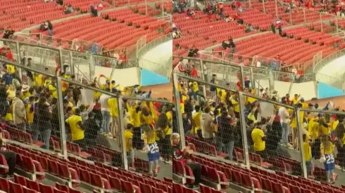 Hinchas de Ecuador se burlan de la Roja. (Foto: BOLAVIP)
