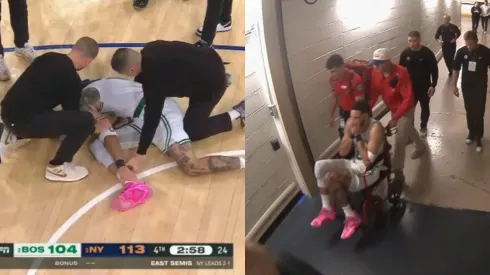 Jayson Tatum sufrió una fuerte caída en el último cuarto (Captura).
