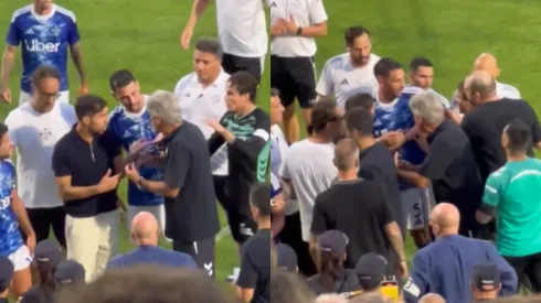 Pellegrini encaró a Fábregas en el tenso amistoso (Captura).
