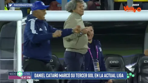 El festejo viral de Alberto Gamero con el gol de Daniel Cataño ante DIM.
