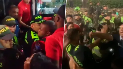 Jugadores de América se fueron a los golpes con la Policía de Barranquilla en el Metropolitano.
