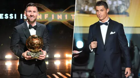 Lionel Messi ganando su octavo Balón de Oro del 2023 y Cristiano Ronaldo en la ceremonia del 2016.
