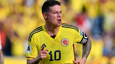 James Rodriguez of Colombia celebrates after scoring the first goal of his team during a FIFA World Cup 2026 Qualifier match between Colombia and Uruguay at Roberto Melendez Metropolitan Stadium on October 12, 2023 in Barranquilla, Colombia. (Photo by Gabriel Aponte/Getty Images)
