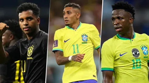 Rodrygo, Raphinha y Vinicius Jr., delanteros de la Selección de Brasil.
