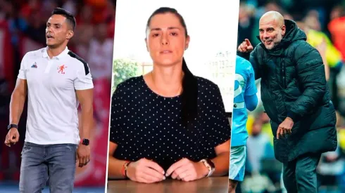 Lucas González, Marcela Gómez y Pep Guardiola.
