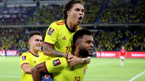 Colombia vs. Chile. Fecha 10, Eliminatorias al Mundial de Catar 2022. Miguel Ángel Borja festeja con la Selección Colombia.
