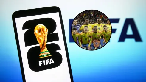 Logo de la FIFA y jugadores de la Selección Colombia.
