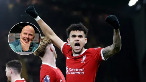 Luis Díaz celebrando un gol con el Liverpool.
