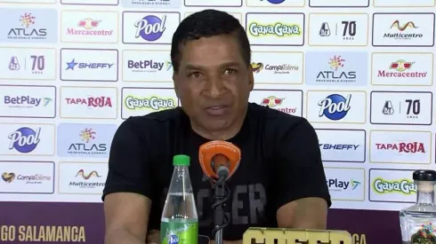 Alexis García, técnico de La Equidad en rueda de prensa ante el Deportes Tolima.
