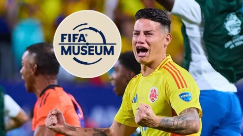 El logo del museo de la FIFA y James Rodríguez.
