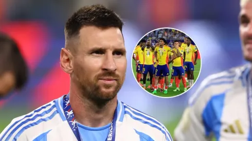 Lionel Messi y jugadores de Colombia.
