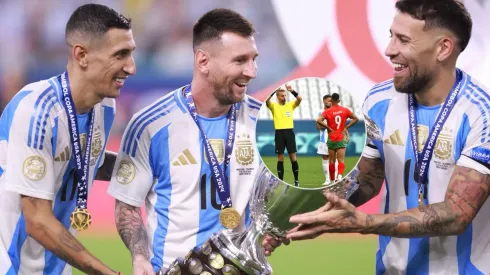 Lionel Messi con Di María y Otamendi.
