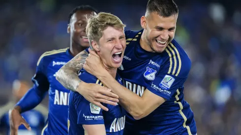 BOGOTÁ – COLOMBIA, 02-08-2024: Andres Llinas de Millonarios FC celebra después de anotar el primer gol de su equipo durante de partido de la fecha 4 entre Millonarios FC y Deportes Tolima  de la Liga BetPlay DIMAYOR II 2024 en el estadio Nemesio Camacho el Campin de la ciudad de Bogotá.  / Andres Llinas of Millonarios FC celebrates after scoring the first goal of his team during a match of the 4th date between Millonarios FC and Deportes Tolima  for the BetPlay DIMAYOR II 2024 League at Nemesio Camacho el Campin Stadium in Bogotá city. VizzorImage / Andres Rot / Cont
