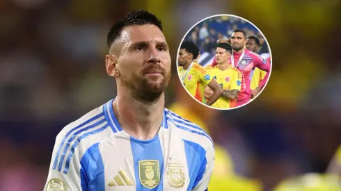 Lionel Messi y jugadores de Colombia.
