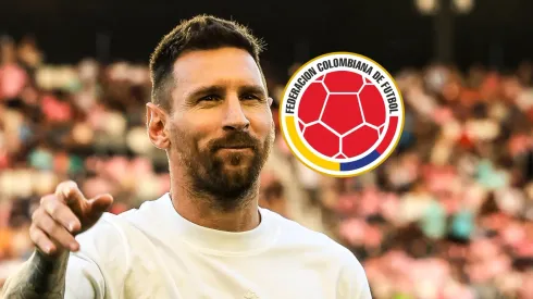 Lionel Messi y el escudo de la FCF.
