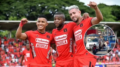 Jugadores de América de Cali festejando un gol ante Envigado.
