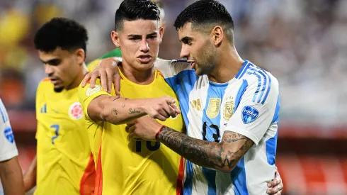 Copa America USA 2024 Argentina vs Colombia – Final James Rodriguez L of Colombia and Cristian Romero of Argentina during Final match between Argentina and Colombia as part of CONMEBOL Copa America USA 2024 at Hard Rock Stadium on July 14, 2024 in Miami Gardens, Florida, United States. MIAMI GARDENS FLORIDA UNITED STATES PUBLICATIONxNOTxINxMEXxCHNxRUS Copyright: xDavidxLeahx 20240714220302_CA_2024_F_ARG_COL_RODRIGUEZ329
