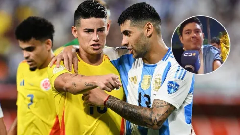 James Rodríguez y Cuti Romero en Colombia vs. Argentina en la Copa América 2024.
