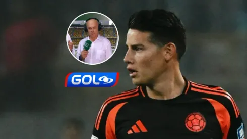 Carlos Antonio Vélez, logo de Gol Caracol y James Rodríguez.
