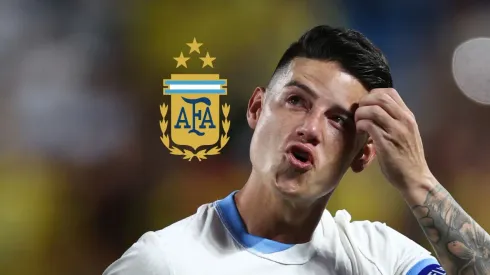 El escudo de la AFA y James Rodríguez.
