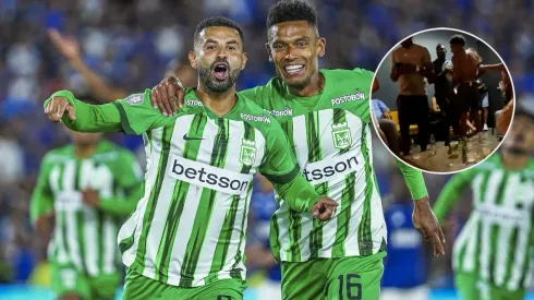 Jugadores de Atlético Nacional celebrando su gol ante Millonarios.
